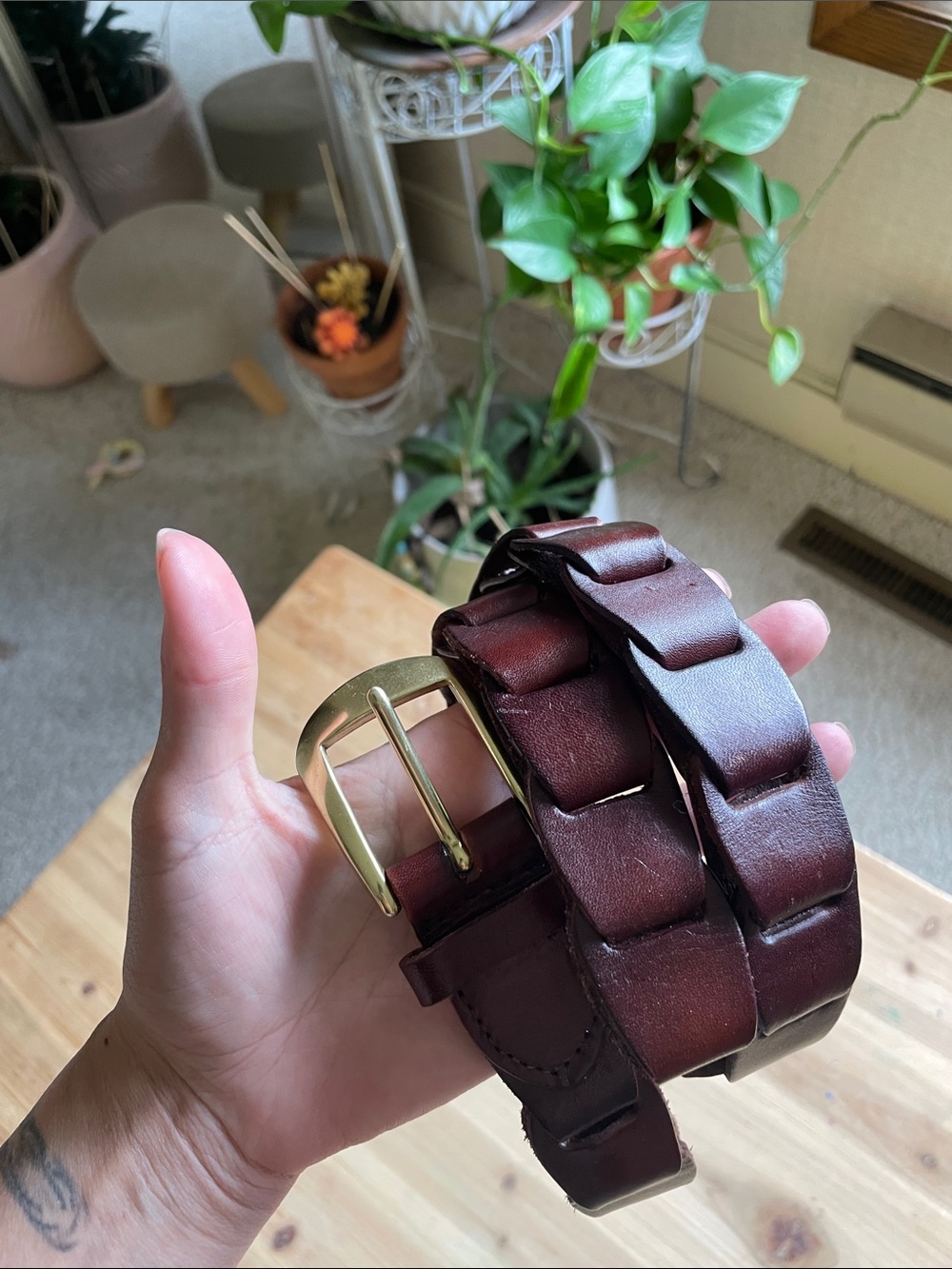 Genuine Leather Braided Belt in Rich Brown with Brass Buckle - Picture 4 of 7